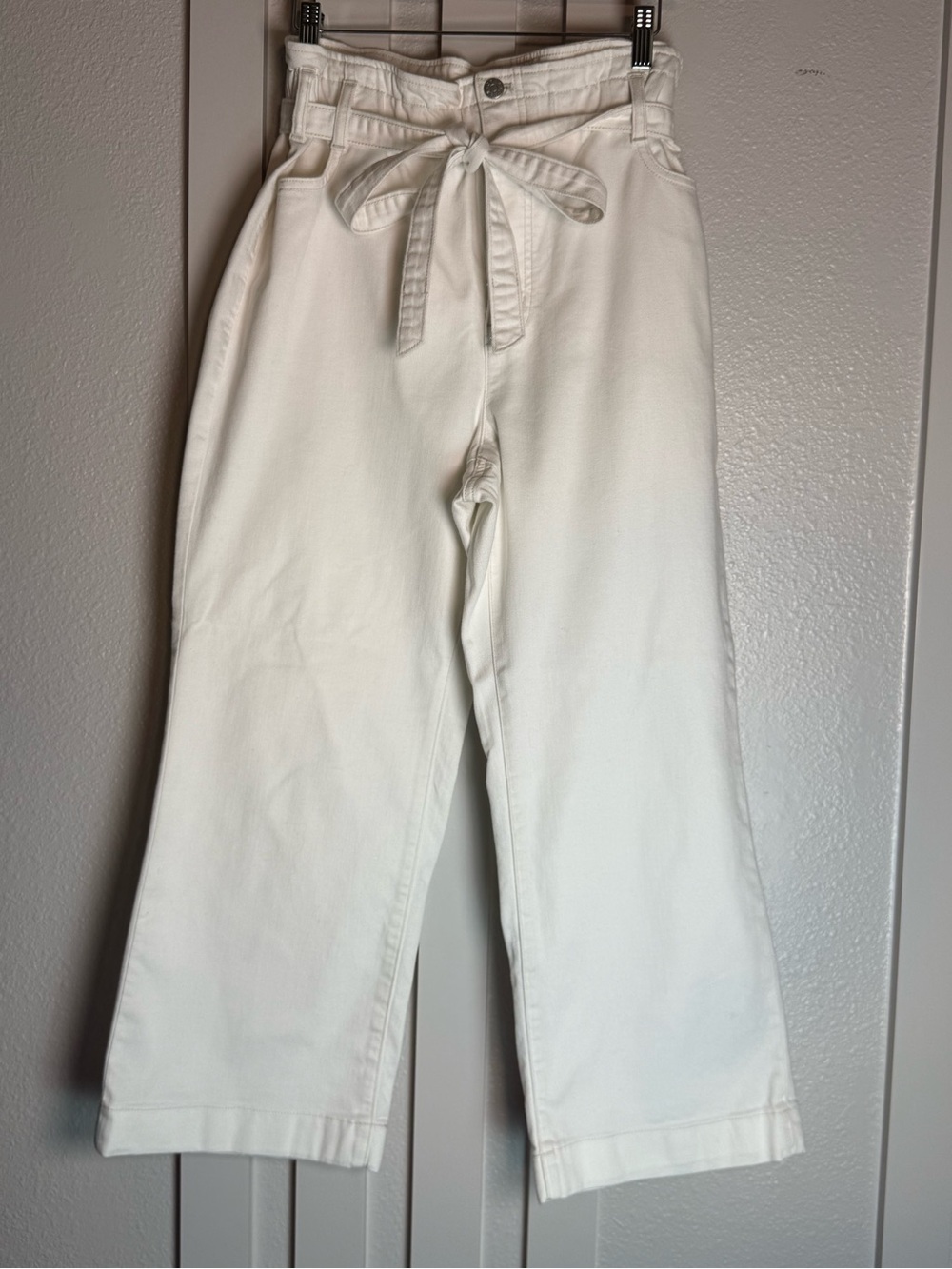 J.Crew White High Rise Wide Leg Cropped Jeans Tie Waist Size 32 - Picture 2 of 11